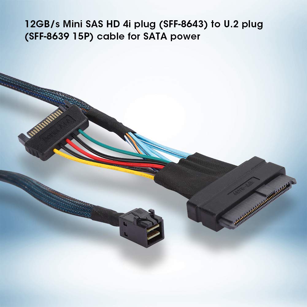 SAS-Kabel SFF8643 zu SFF8639 15P Power Line 12 GB/s SAS HD 4i-Stecker (SFF-8643) zu U.2-Stecker (SFF
