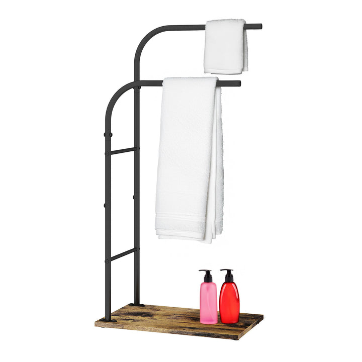 Relaxdays Handtuchständer mit Ablage, HxBxT: 80,5x40x24 cm, Industrial, 2 Stangen, Handtuchhalter, D