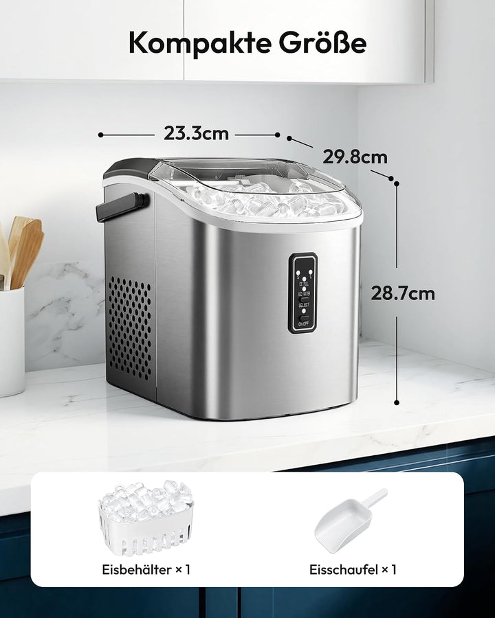 EUHOMY Eiswürfelmaschine Klein, 9 Würfel in 6 Minuten Bereit, 12 Kg/Day, Selbstreinigend, Tragbare E