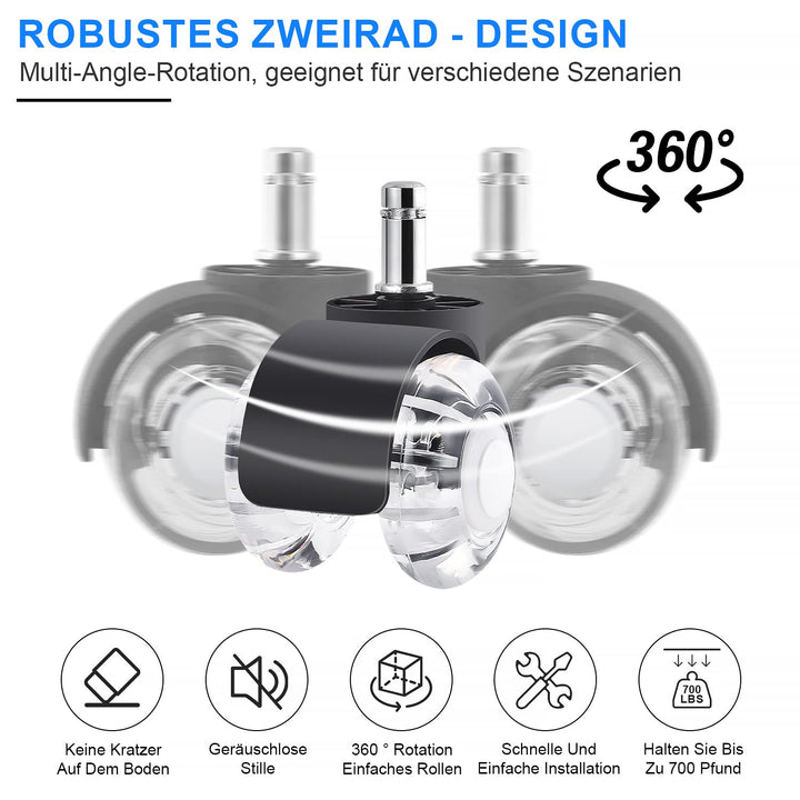 WOLAFOO Bürostuhl Rollen, Rollen für Bürostühle 11mm x 22mm, 360 Grad Drehbar Kratzfeste Hartbodenro