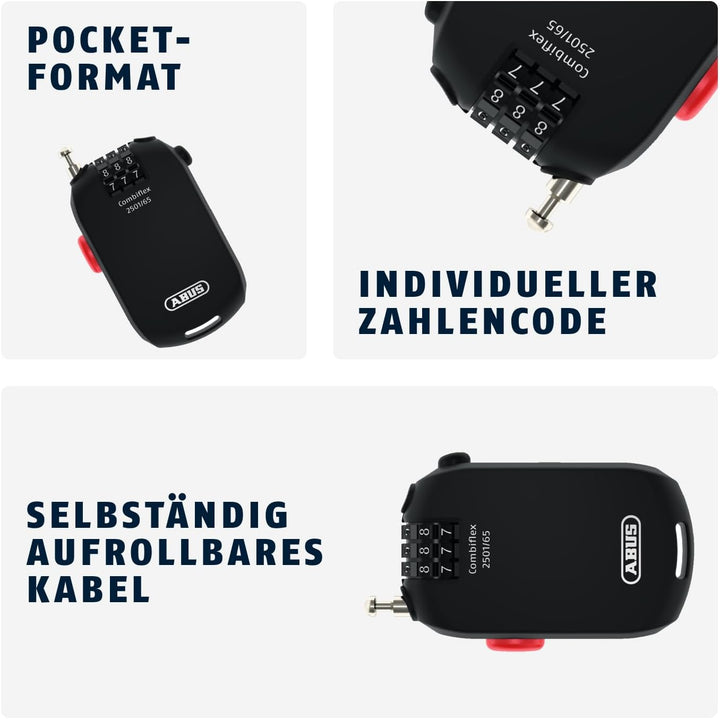 ABUS Spezialschloss Combiflex 2501/65 - Geeignet als Gepäcksicherung, Skischloss, Helmsicherung - mi