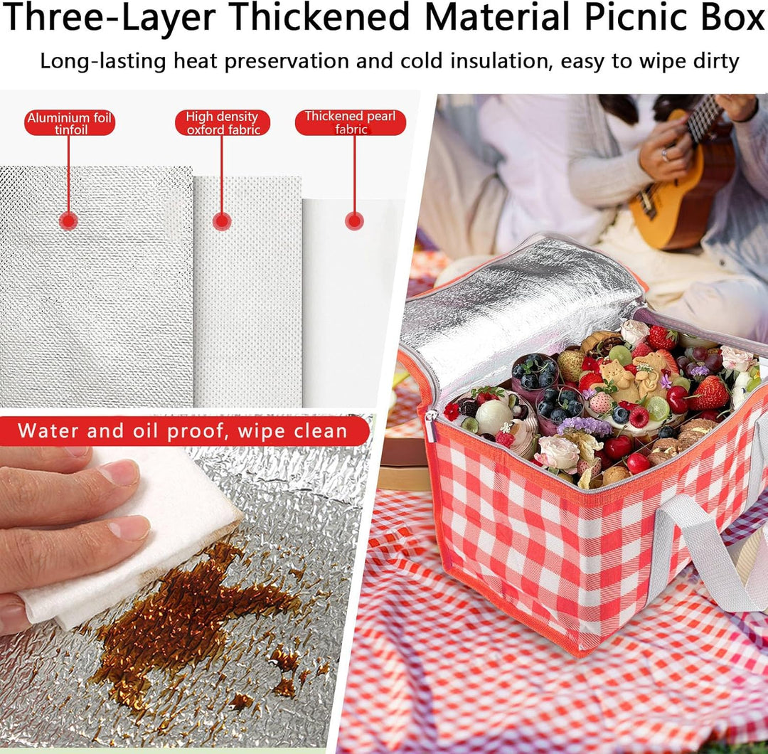 Huakaile Isolierte Picknickkörbe, 35 x 20 x 20 cm, mit Picknickdecke, 180 x 180 cm, tragbare, wasser