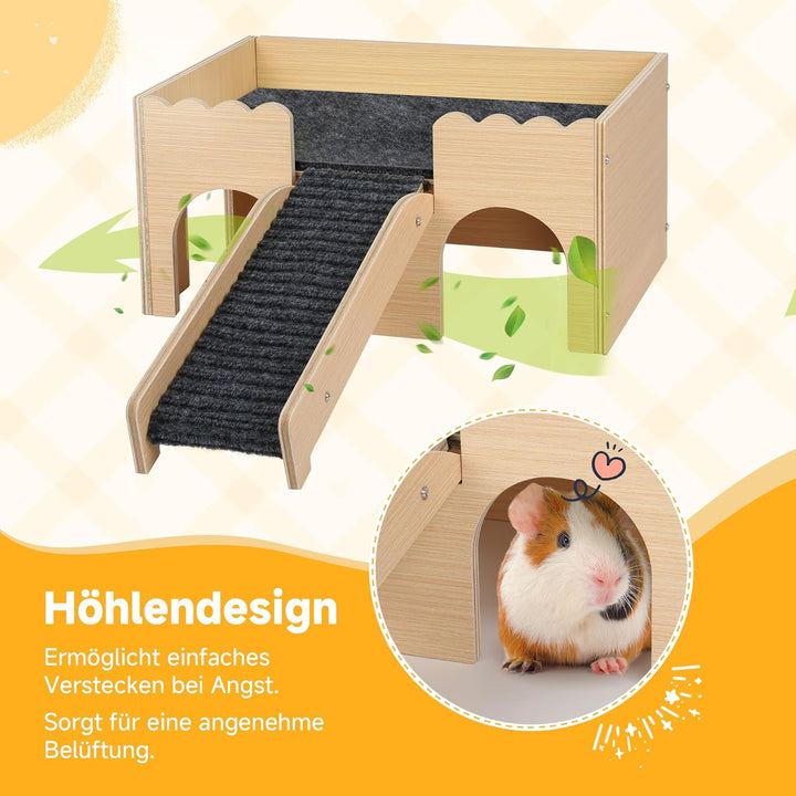 Mehrstöckiges Meerschweinchen Versteck mit Treppe und Matten – Extra Gross Meerschweinchen Schloss A