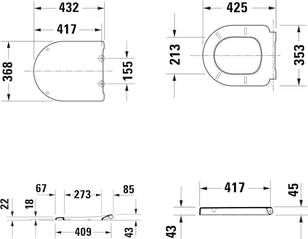 Duravit WC-Sitz Univavo, WC-Sitz D-shaped, Klobrille mit doppelter Absenkautomatik, Toilettendeckel