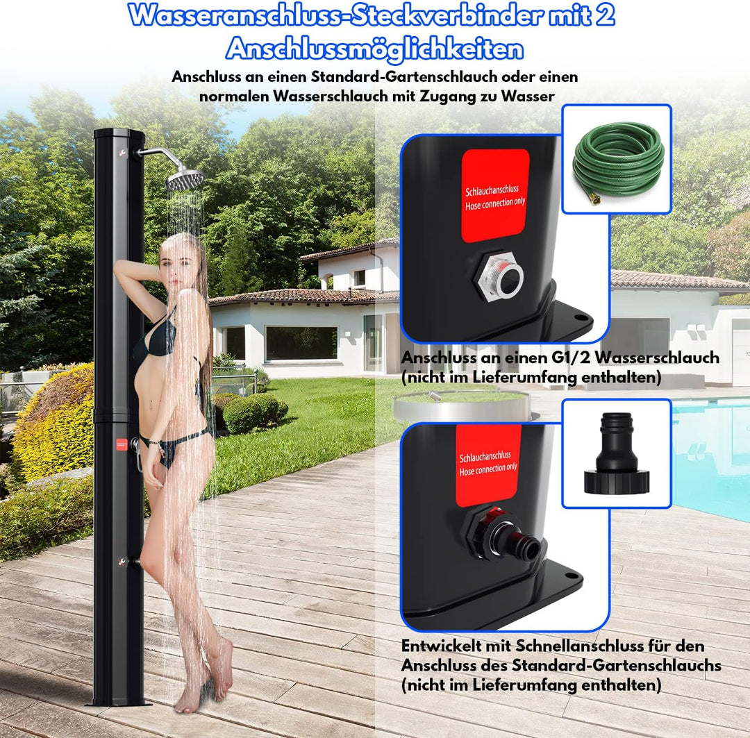 Yakimz Solarbeheizte Duschen 35L, Solardusche mit Schutzhaube Solar Garten-dusche warmes Wasser mit
