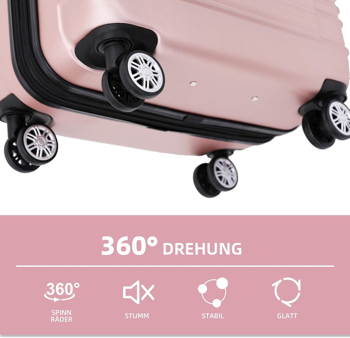 BEIBYE Hartschalen Koffer Trolley Rollkoffer Reisekoffer Zwillingsrollen Kofferset (Rosagold, Set) R