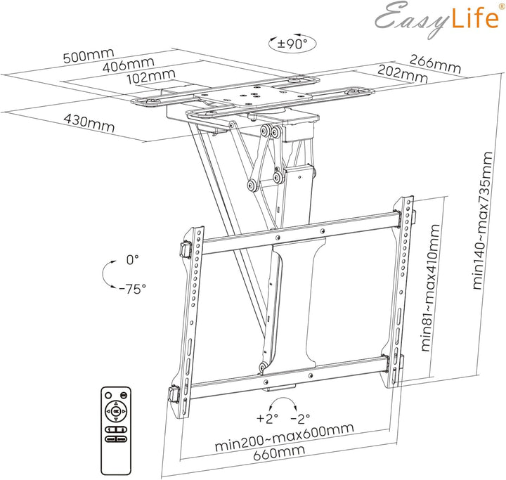 EasyLife TV Deckenhalterung elektrisch drehbar & schwenkbar + Smart Home Integration, 32-75 Zoll, VE