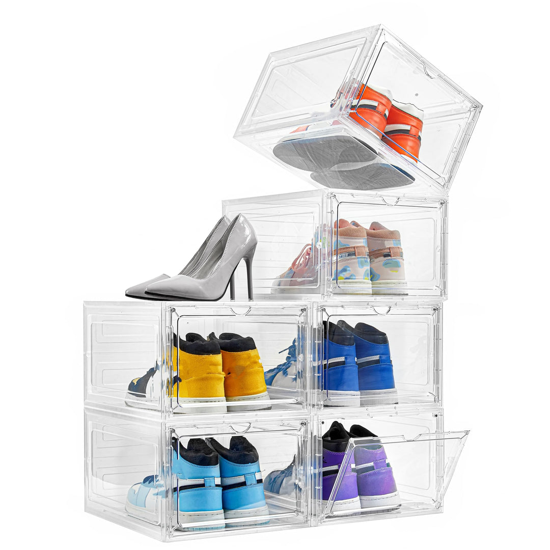 Attelite Schuhboxen, 6 Stück, stapelbare Kunststoff-Schuhbox mit transparenter Tür, als Schuhaufbewa