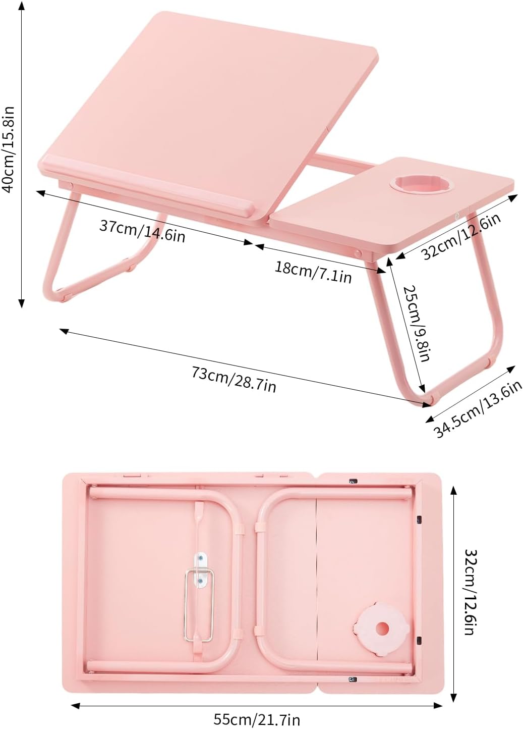 Klappbarer Laptoptisch Höhenverstellbar Lapdesk Notebooktisch mit Neigung Getränkehalter Laptop Tisc