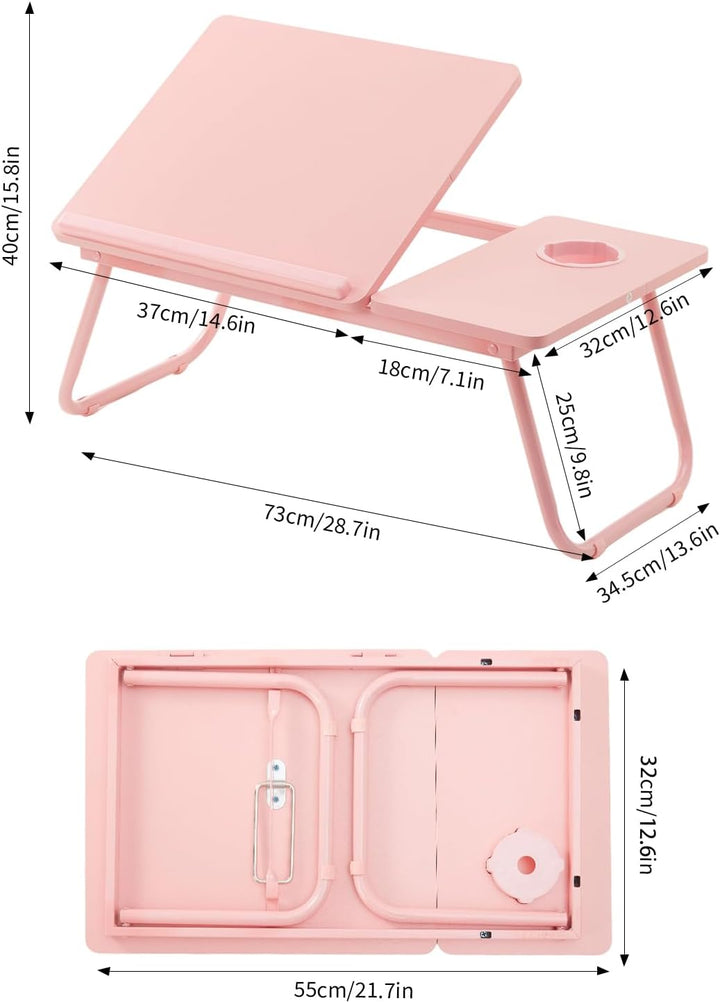 Klappbarer Laptoptisch Höhenverstellbar Lapdesk Notebooktisch mit Neigung Getränkehalter Laptop Tisc