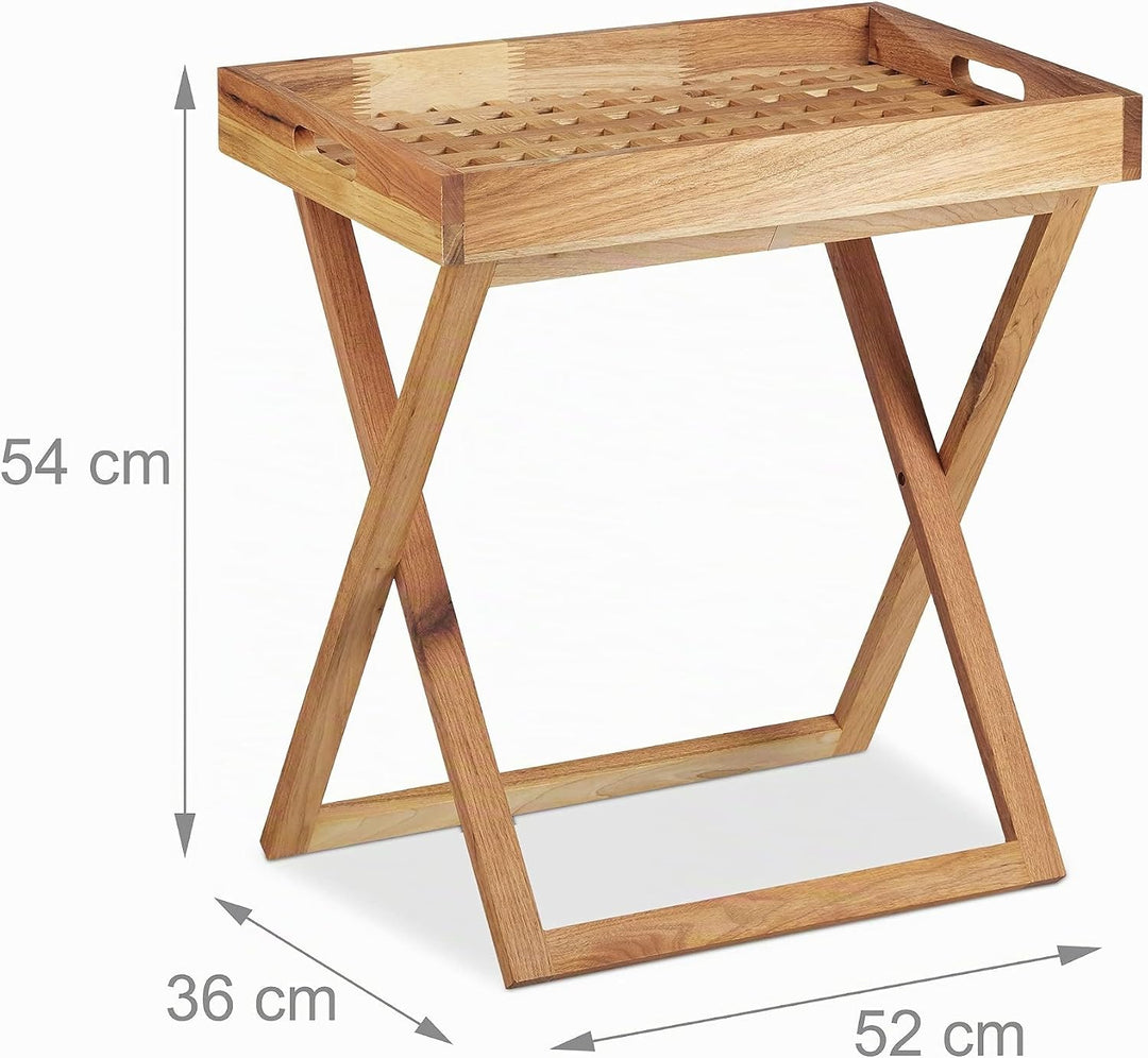 Relaxdays Tabletttisch klappbar, Serviertisch Walnuss-Holz, Klapptisch klein, Serviertablett, HxBxT: