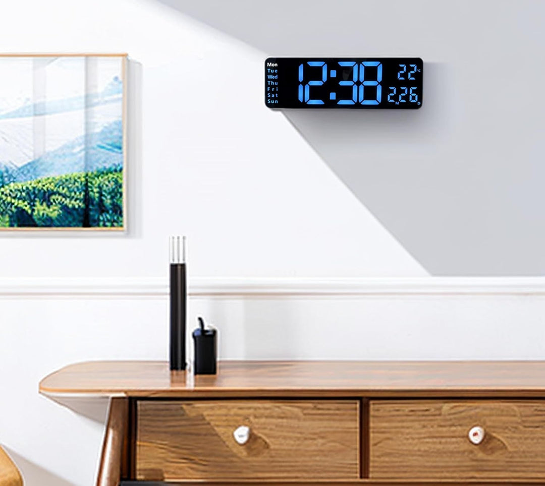 Digitaluhr, 11"-grosses LED-Wanduhrdisplay für Wohnzimmerdekor, Wecker mit Fernbedienung, Timer, 12/