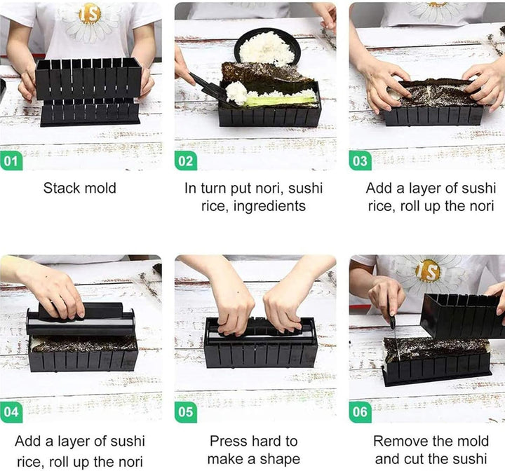 Sushi Maker Kit,11pcs DIY Sushi Set Sushi Rollen Maker Komplett DIY Sushi Maker Kit mit 8 Formen,Rei