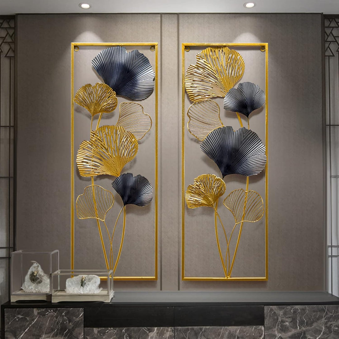 soudesileim 2 StÜCk 3D Wanddeko Ginkgoblätter Metall, 85x31cm Wandskulpturen, Blätter Dekoration Rec