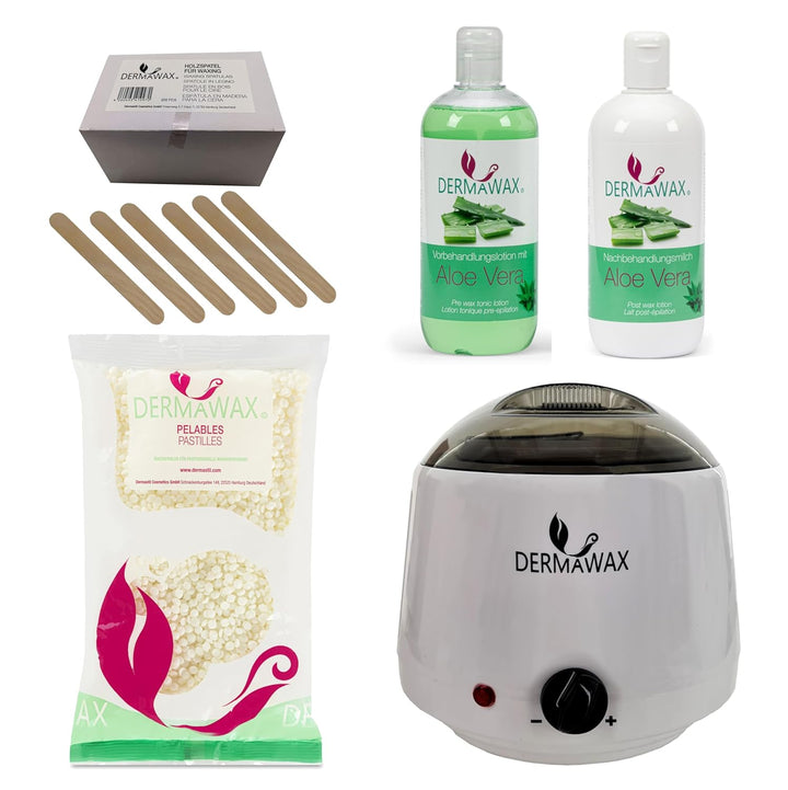 Dermawax Profi Waxing Set zur Haarentfernung 1000 ml Wachswärmer Made in Spanien 800 g Kokosnuss Wac