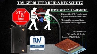 MATADOR Leder Biker Geldbörse mit Kette Bikerbörse Herren Bikergeldbörse RFID & NFC Schutz Schwarz,