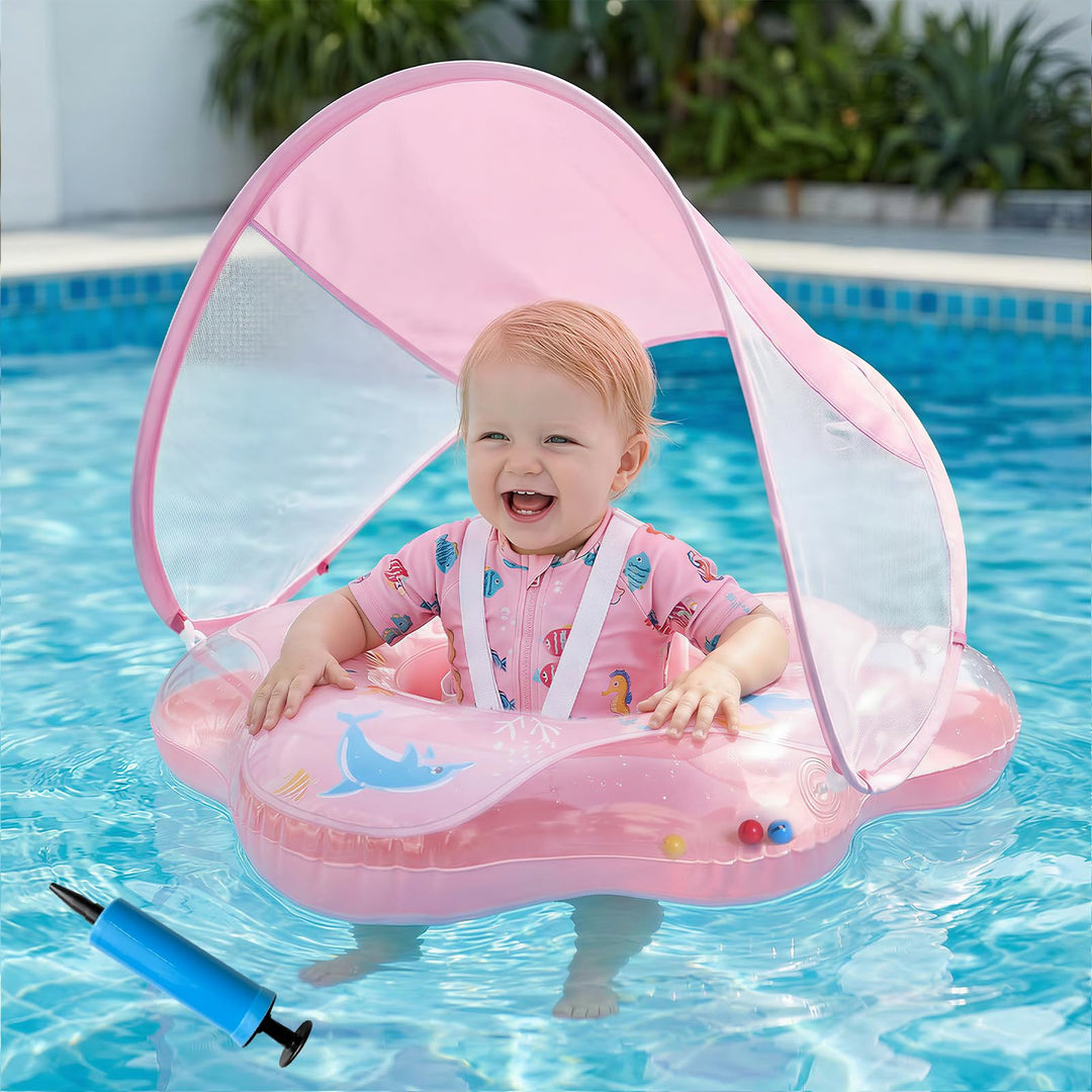 Baby Schwimmring mit Sonnendach UPF50+ Schwimmring Baby mit Sonnendach mit 1*Luftpumpe & 2*Flickzeug