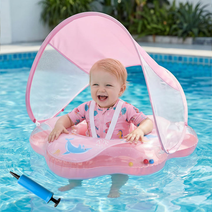 Baby Schwimmring mit Sonnendach UPF50+ Schwimmring Baby mit Sonnendach mit 1*Luftpumpe & 2*Flickzeug
