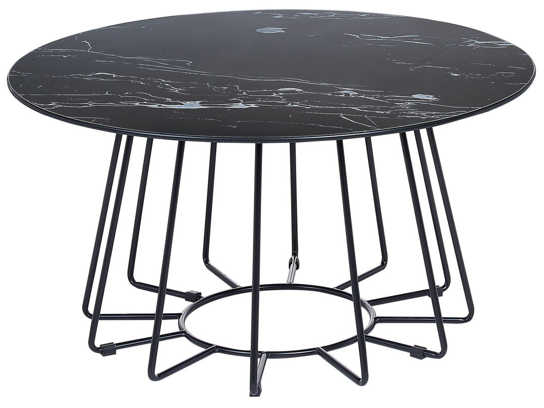 Couchtisch rund Gestell Metallkäfig schwarz Marmorplatte schwarz Bernie