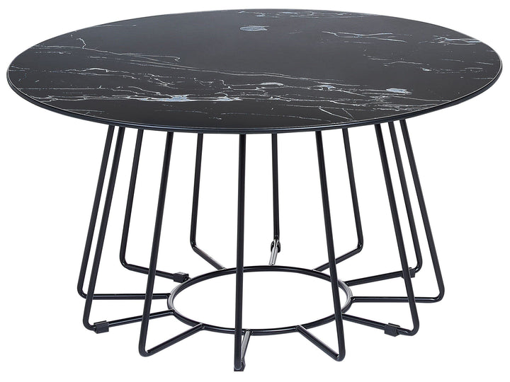 Couchtisch rund Gestell Metallkäfig schwarz Marmorplatte schwarz Bernie