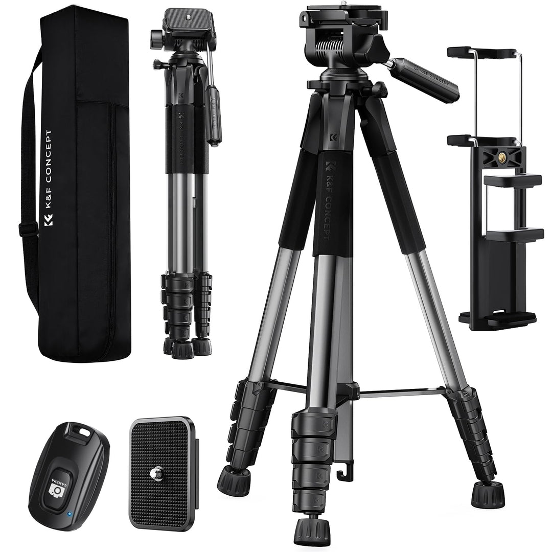 K&F CONCEPT Kamerastativ S255A3+BV01,Leichtes Stativ mit Tasche,190cm Handystativ,Tripod für Canon N