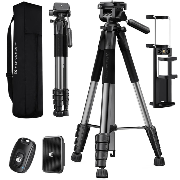 K&F CONCEPT Kamerastativ S255A3+BV01,Leichtes Stativ mit Tasche,190cm Handystativ,Tripod für Canon N