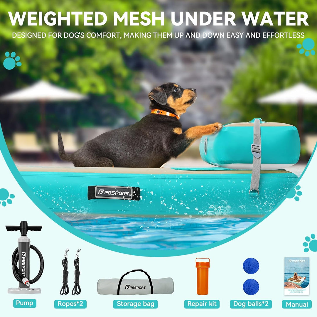 FBSPORT Hunderampe Aufblasbare Hunde Wasserrampe, Hundeboot Rampe Schwimmende Dock Leiter für Pool,