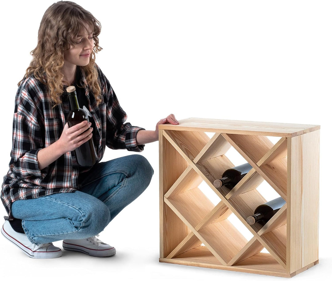 KADAX Weinregal aus Holz, 52 x 25.5 x 52 cm, Grosses Flaschenregal für viele Weinflaschen, rustikale