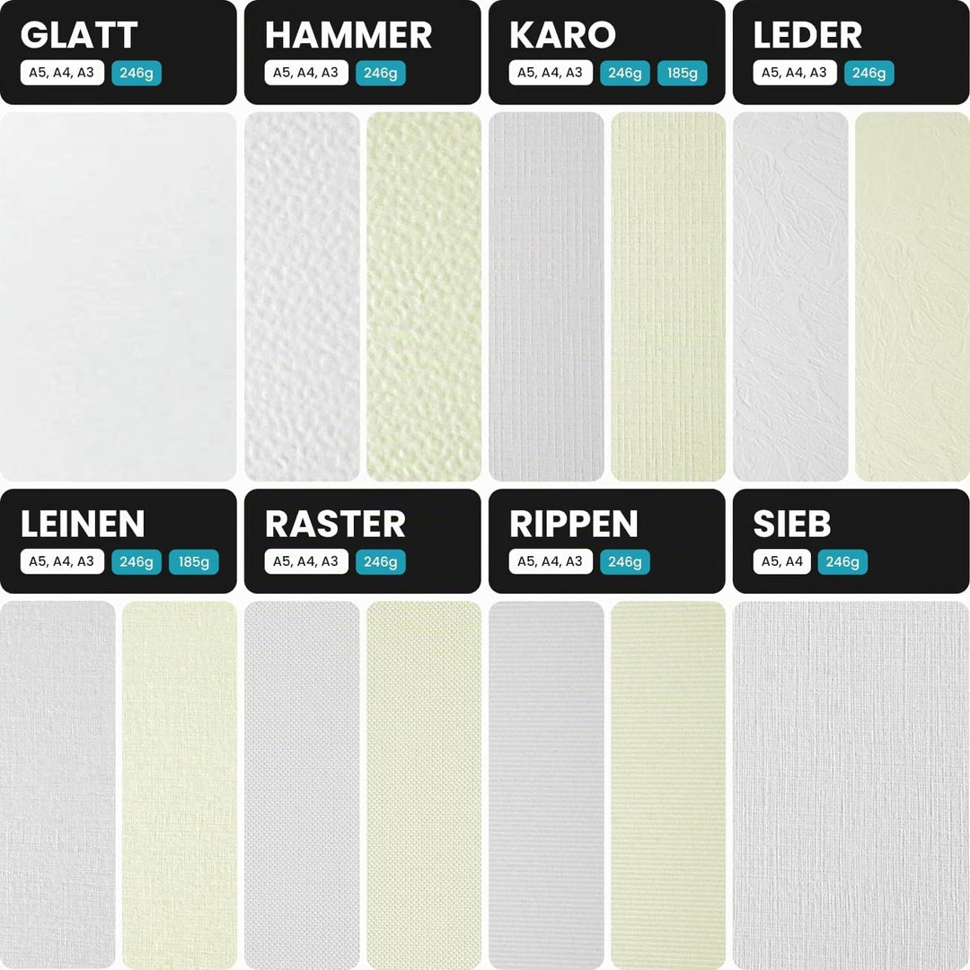 Netuno 50x Weiss Struktur-Papier leinen-geprägt DIN A3 297x 420 mm 246g Elfenbeinkarton Ultraweiss L