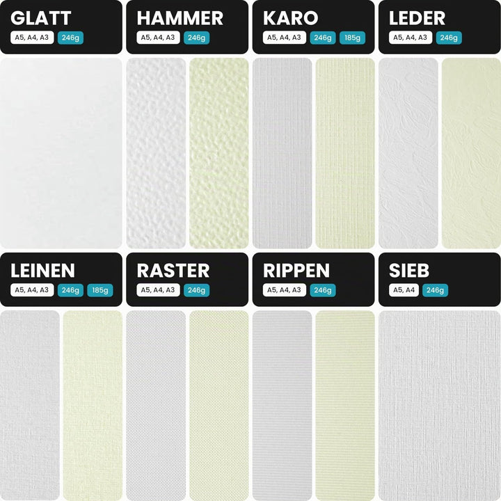 Netuno 50x Weiss Struktur-Papier leinen-geprägt DIN A3 297x 420 mm 246g Elfenbeinkarton Ultraweiss L