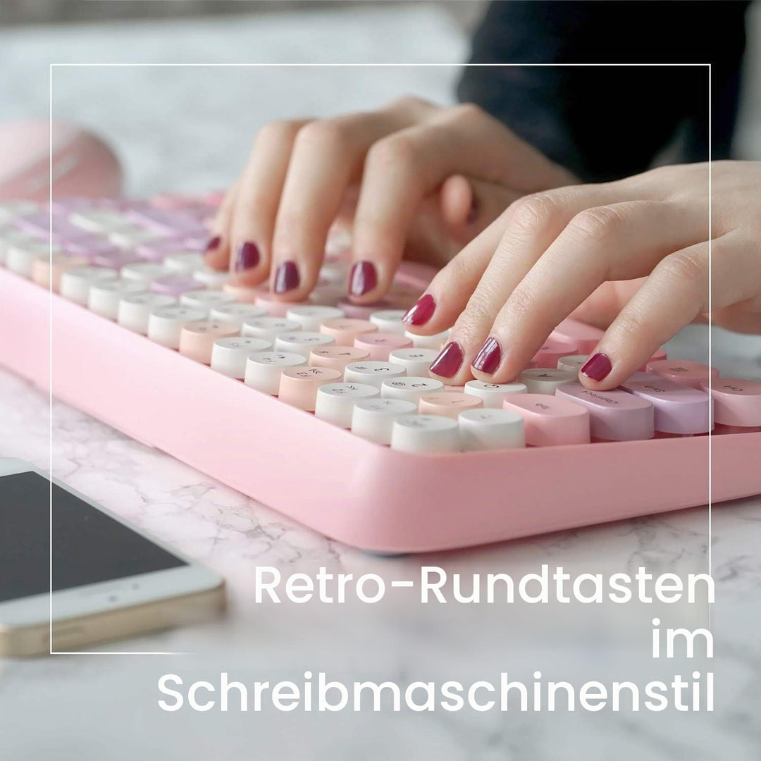 Perixx PERIDUO-713 Set mit Maus und Mini-Tastatur, kabellos, 2,4 GHz, runde Tasten, Retro-Stil, für