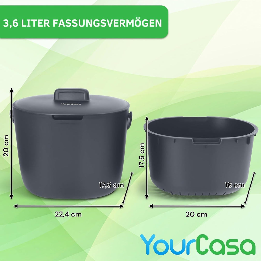 YourCasa Biomülleimer Küche 3,6L - Komposteimer für alltäglichen Biomüll Behälter Spülmaschinenfest
