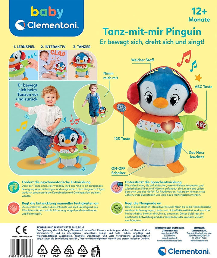 Clementoni Baby Tanz-mit-Mir Pinguin für Kleinkinder ab 12 Monaten - Interaktives Babyspielzeug mit