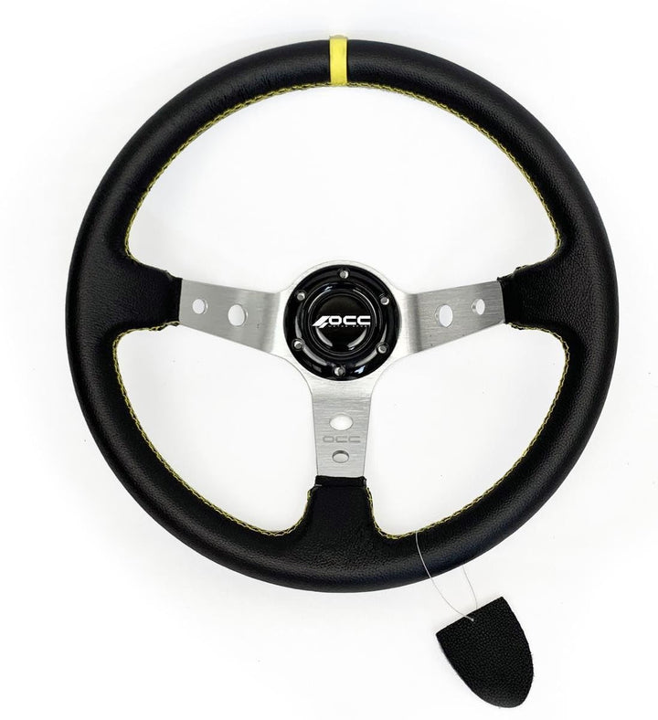 Occ Motor Sport Offset Lenkrad Auto Track Modell Leder Silberarme - 90 Mm Vollstichrad - 350 Mm (14