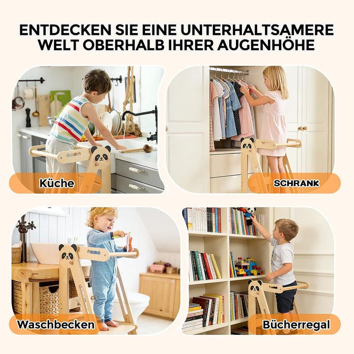 Lernturm Montessori Platzsparend und Höhenverstellbar Klappbar Lernstuhl für Kinder mit Kippschutz &