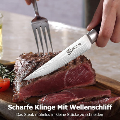 PAUDIN Steakmesser 8-teilig Set, Hochwertige Deutsche Edelstahl Steak Messer, Ultrascharfe Gezackte