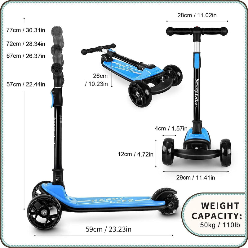 besrey Scooter Kinder Roller, der sichere Premium Dreiradscooter mit PU LED Leuchtenden Räder, Faltb