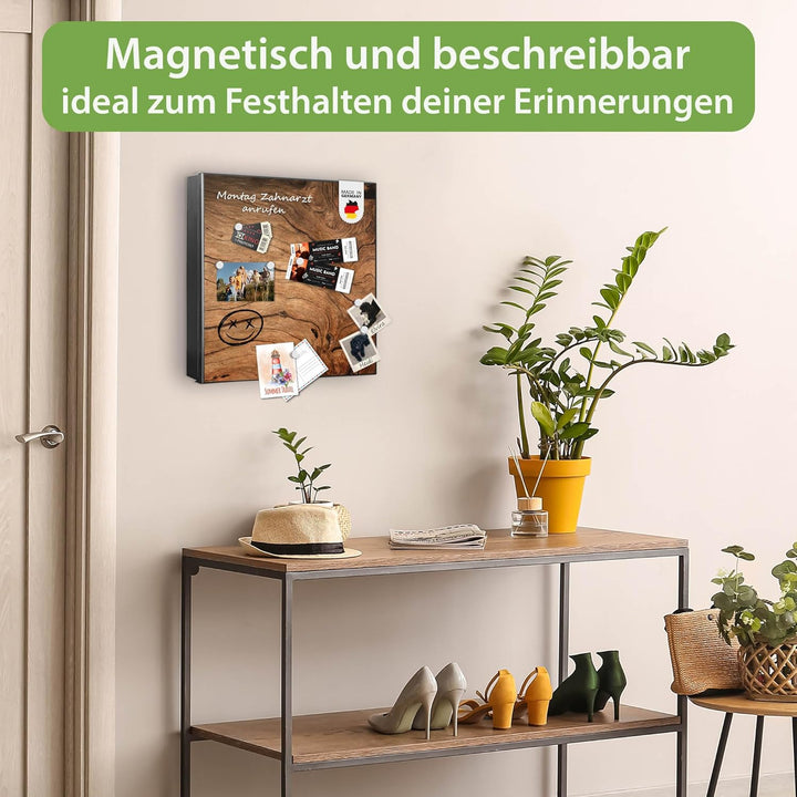 banjado® Grosser Schlüsselkasten Glas/Schlüsselbox 30cm x 30cm mit 50 Haken - Motiv Trockenes Holz/S