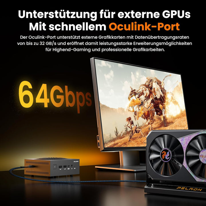 PELADN Mini-PC: AMD Ryzen AI 9 HX 370, 32GB LPDDR5X, 1TB PCIe 4.0 SSD, WiFi 7, USB4, BT 5.4, Dual-LA