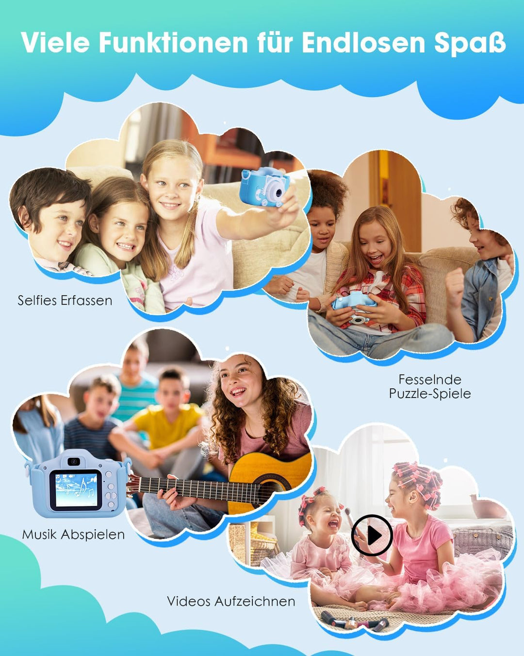 Kinderkamera für Mädchen Jungen, 3-12 Jahre, 2.0”Display Digitalkamera, Doppelobjektiv, 32GB SD-Kart