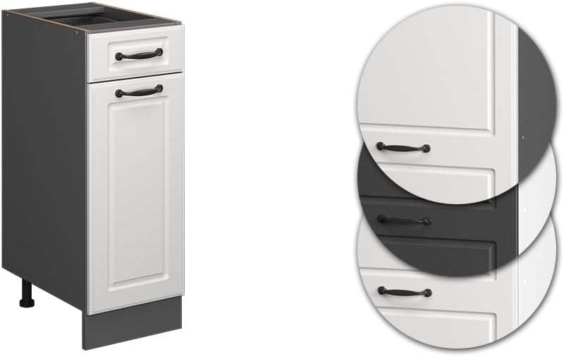 Vicco Küchenunterschrank R-Line, Weiss Landhaus/Anthrazit, 30 cm ohne Arbeitsplatte Schubunterschran