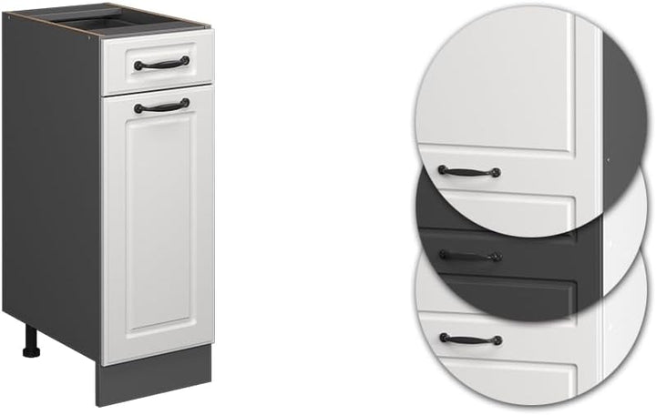 Vicco Küchenunterschrank R-Line, Weiss Landhaus/Anthrazit, 30 cm ohne Arbeitsplatte Schubunterschran