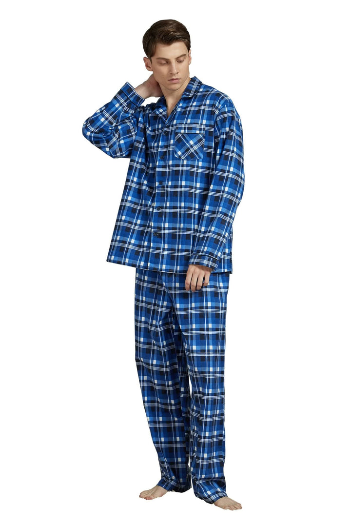 Amaxer Flanell Schlafanzug Herren 100% Baumwolle Pyjama mit Knopfleiste Set Lang Warmer Winter Schla