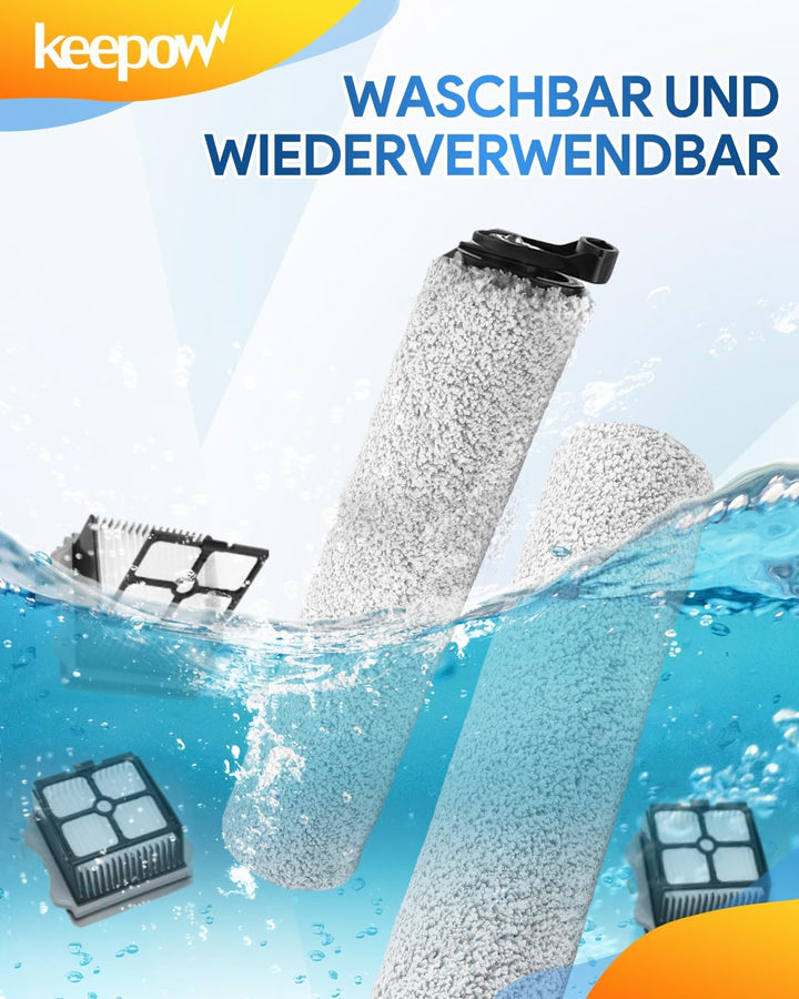 KEEPOW 4 Zubehörset Passend mit Tineco iFloor3 und Floor One S3 Nass-und Trockensauger, 2 HEPA-Filte