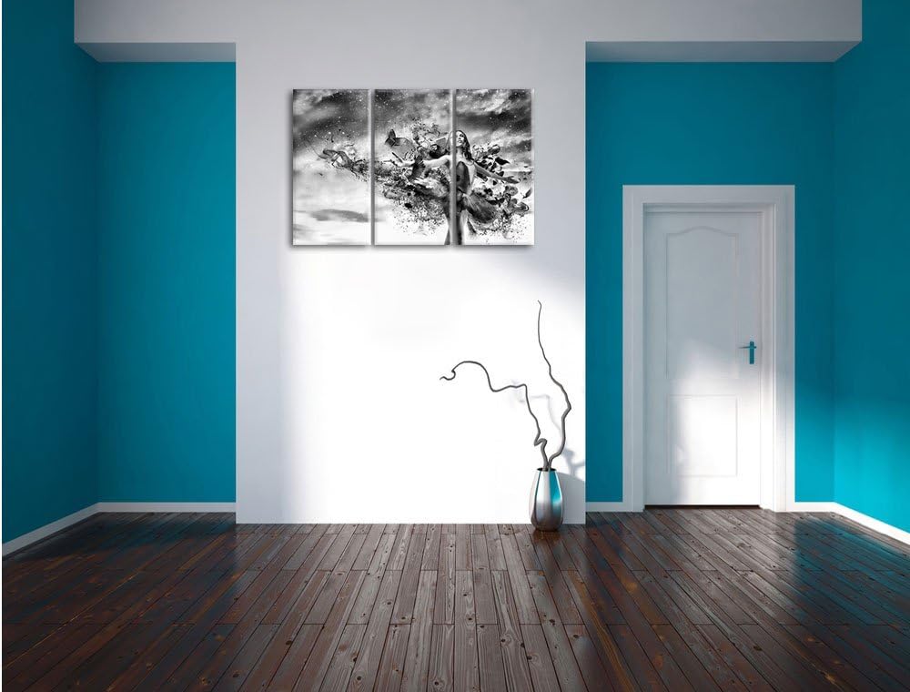 Pixxprint Ballerina im Kleid / 3-Teilig/Gesamtmass 120cm Leinwandbild bespannt auf Holzrahmen/Wandbi