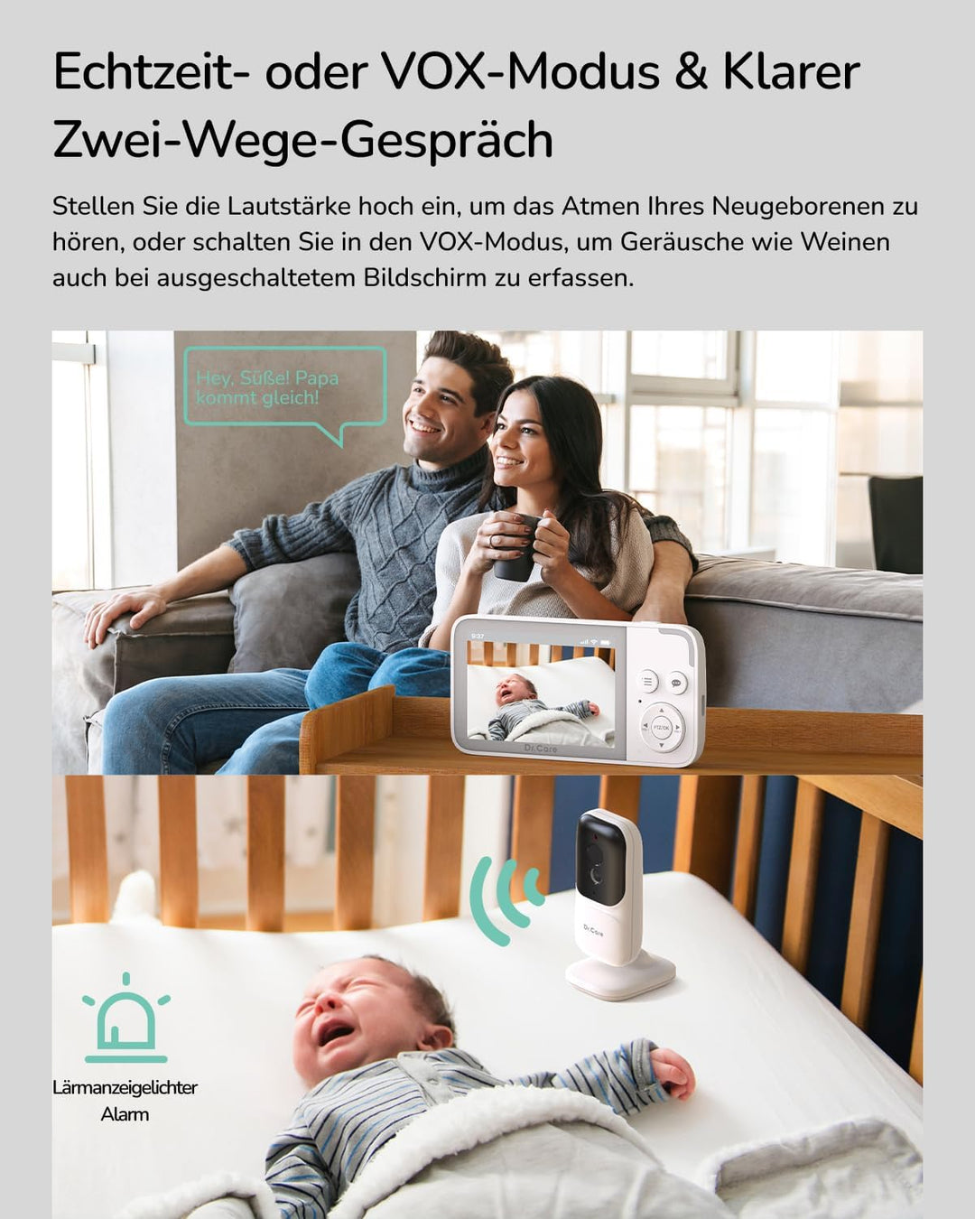 Dr. Care NeoView Video-Babyphone – 3,5” Bildschirm, 2-Wege-Audio, Video-Schleifenaufnahme, Nachtsich