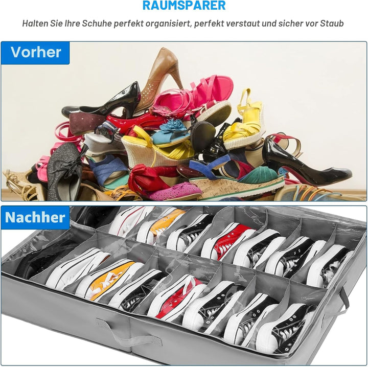 Unterbett-Kommode für Schuhe Aufbewahrung 2 Stück, Schuh Aufbewahrungssysteme mit 32 Fächern, Unterb