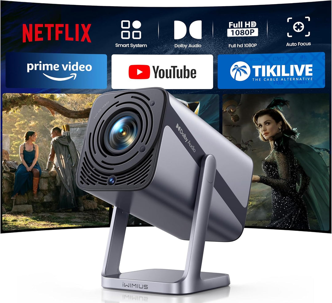 Mini Beamer 4K [Kompatibel mit Netflix|Dolby Audio] 600ANSI Smart Beamer Full HD 1080P Auto Fokus Au