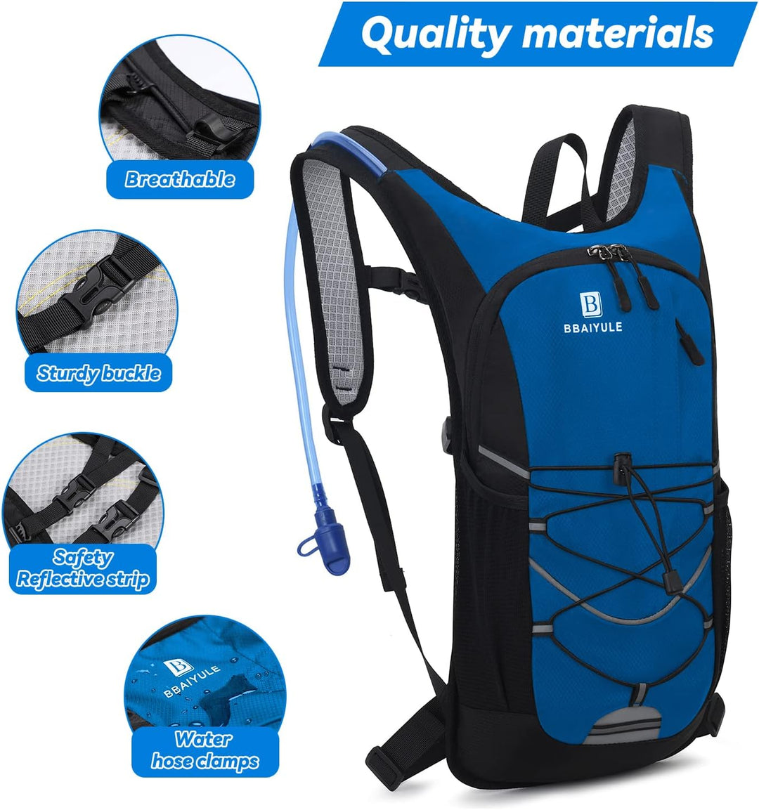 BBAIYULE® Trinkrucksack mit Trinkblase 2L, BPA-Frei | Trinkrucksack 2l mit Reflektoren | Rucksack mi