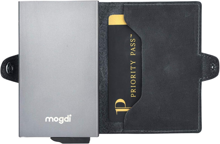mogdi Duo Black Premium Herren Portmonee RFID Schutz Kartenetui Business Geldbörse feinstes A++ Echt